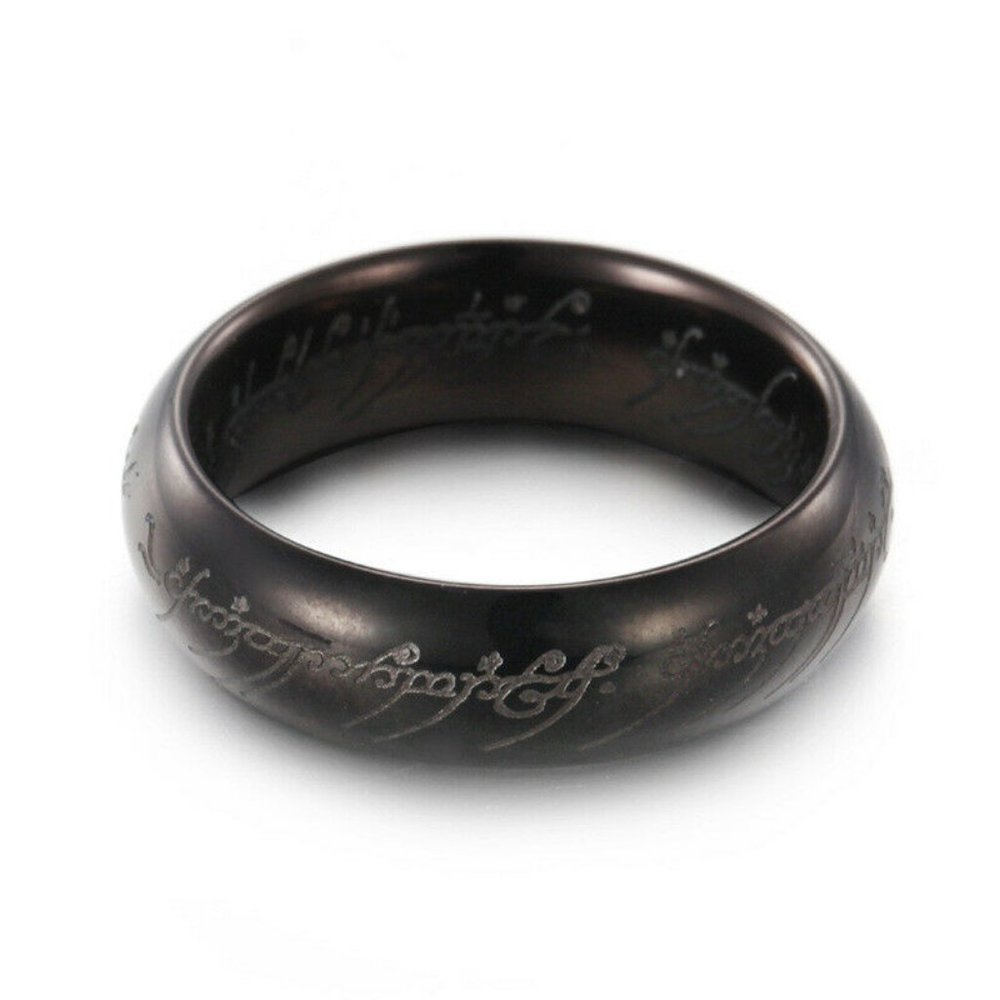 6mm Ring Lord of the Rings Black Plated Stainless Steel Engraved Unisex Gift